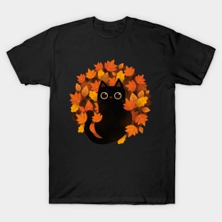 Cat and Autumn leaves! T-Shirt